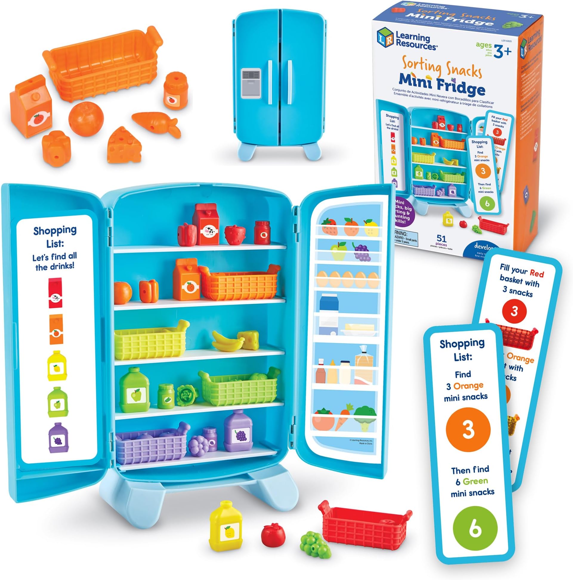 Sorting Snacks Mini Fridge - Play Food, Toddler Kitchen, Montessori , Color Sorting Sensory, Gifts for Boys and Girls, Preschool Games, Fine Motor Skills, Counting, Kindergarten