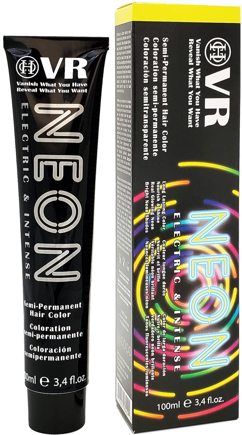 VR Semi-Permanent Neon Hair Color, Nourish & Shine Treatment, Real Glowing Neon Effect under UV Light, Vegan and Cruelty-Free, (3.4 fl. oz.) (Zesty Lemon YELLOW) : Beauty & Personal Care
