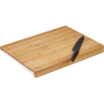 Relaxdays Bamboo Carving Board, Stop Edge, Juice Groove, Chopping Board, Kitchen, Antibacterial, Natural, 3.5 x 45 x 35 cm, L