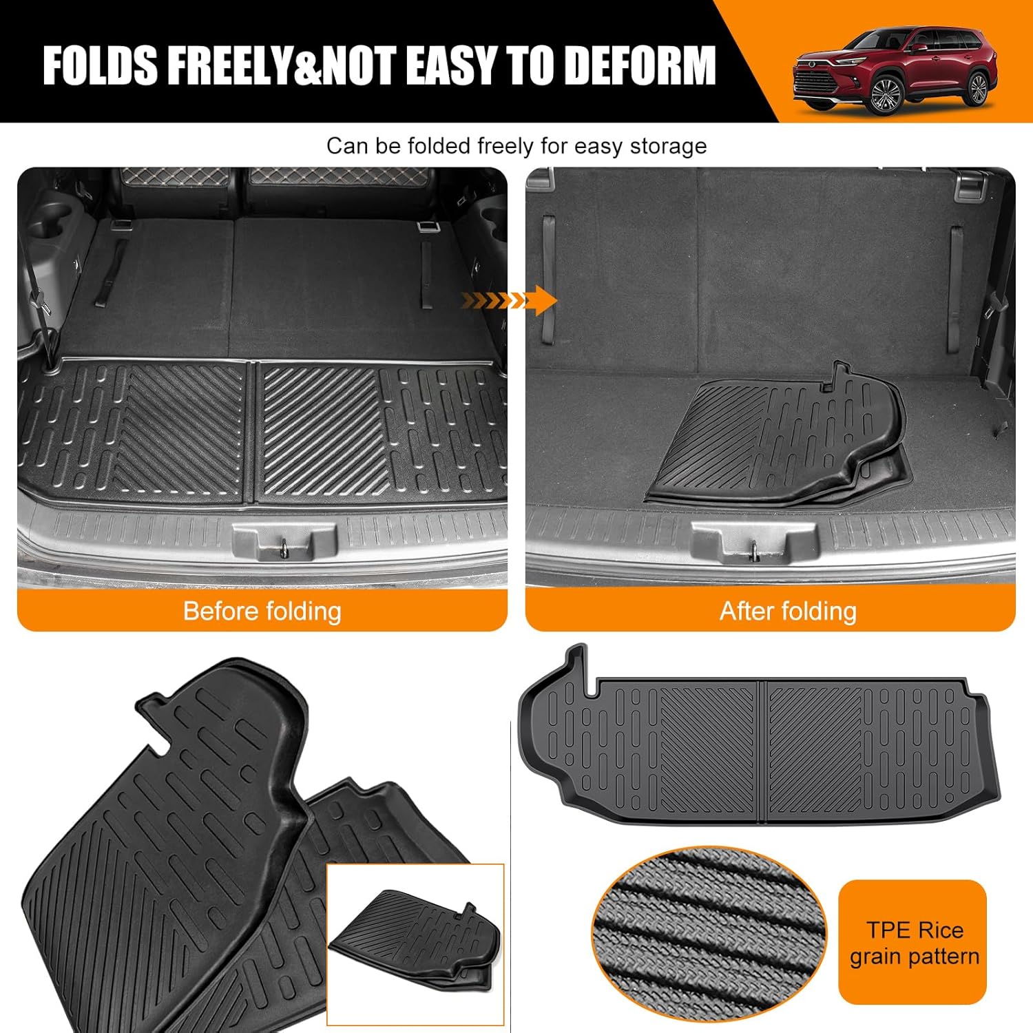 Cargo Mat Compatible with 2020-2025 Toyota Highlander Without Trunk Subwoofer Cargo Liner Backrest Liner Seatback Protector for 2024 Toyota Highlander Accessories(20-25 Highlander)