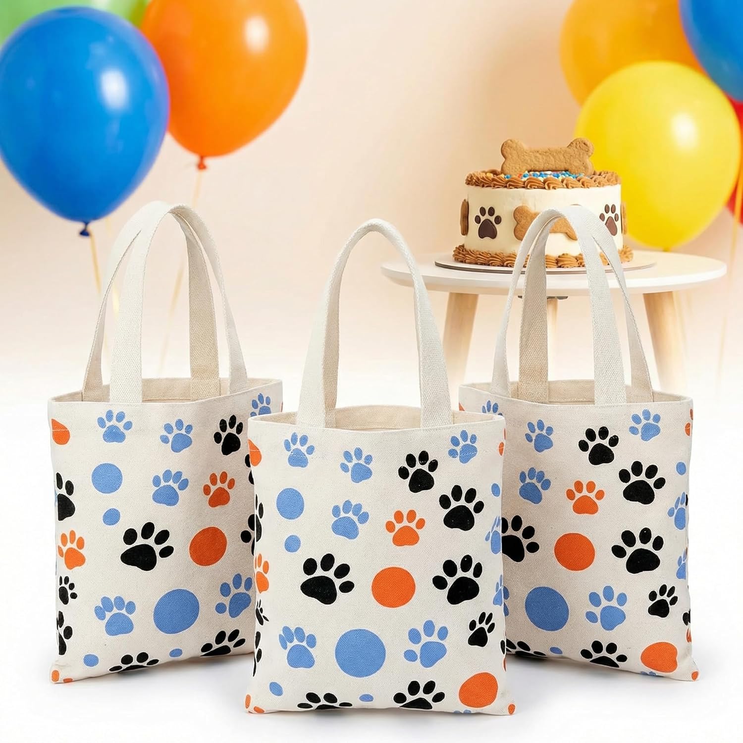 Amylove 24 Pack 8×8.5 Inch Mini Dog Paw Print Canvas Tote Bags Reusable Small Canvas Bags for Pet Party Favors Retail Packaging Dog Cat Lover Gifts Paw Print Goodie Bag for Birthday Wedding Halloween