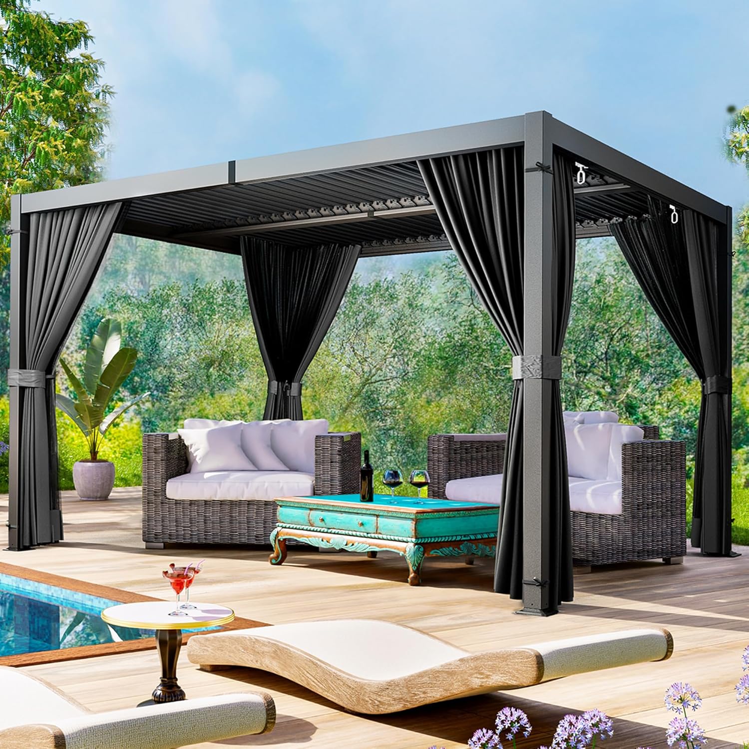 HAPPATIO Louvered Pergola 10x13 Outdoor Pergola, Metal
