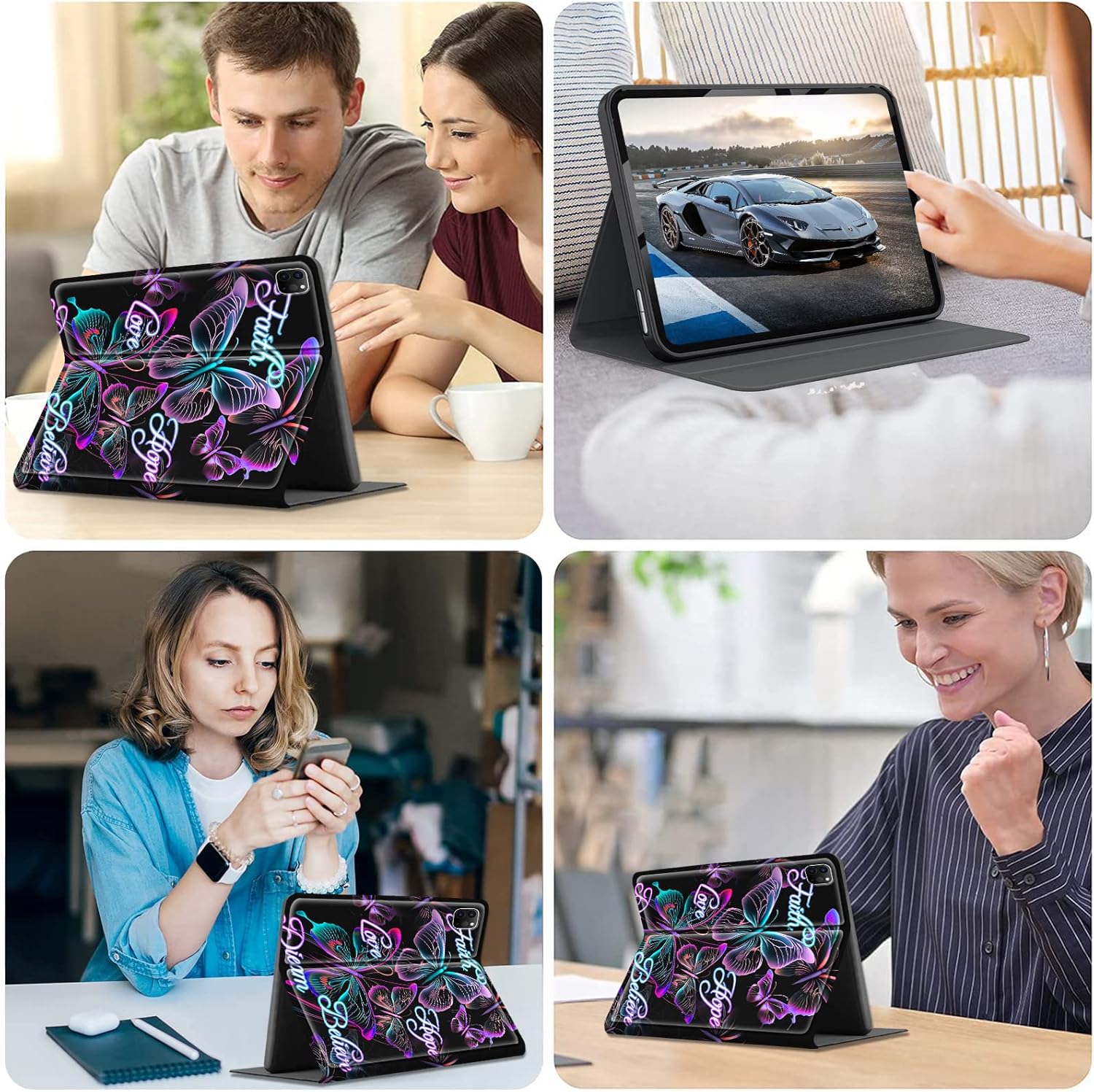 Case for iPad Pro 12.9 6th/5th/4th/3rd Generation 2022/2021/2020/2018, Lightweight TPU Shockproof with Auto Sleep/Wake Cover for 12.9 Inch iPad Pro, Pink Purple Butterfly Positive Quotes