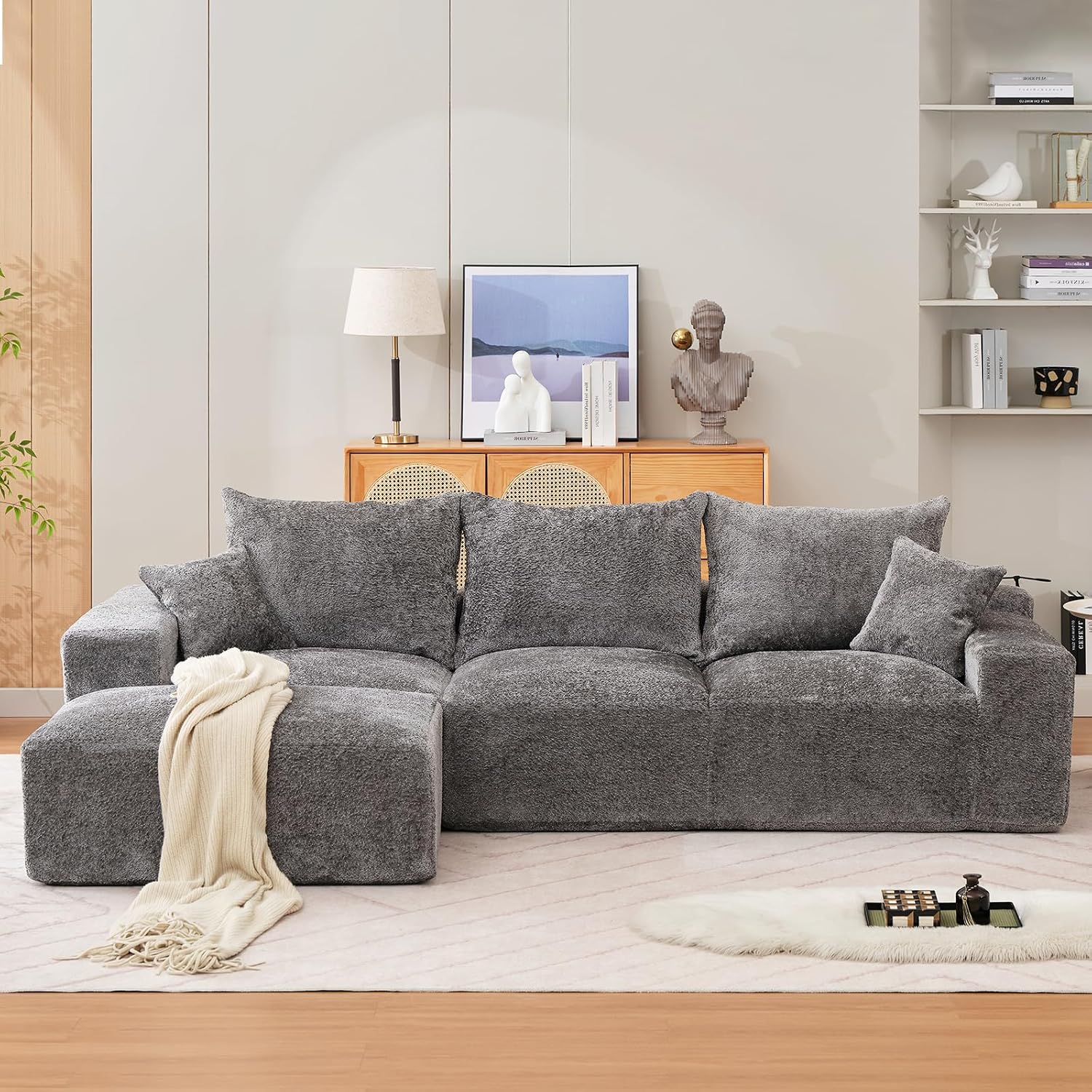 GarveeHome 110 in Modular Sectional Sofa, L-Shaped Sofa with Deep Seats, Modern Convertible Chenille Couch with Ottomans, Washable Cloud Sofa for Living Room, Bedroom, No Assembly Required