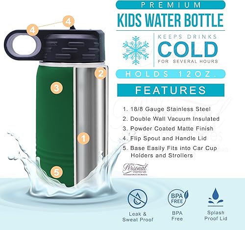 Miniatura 2 de Botella de agua de alta calidad personalizada de 12 onzas con pajilla, vaso aislado de doble pared para niños, niñas, escuela y deportes, grabado