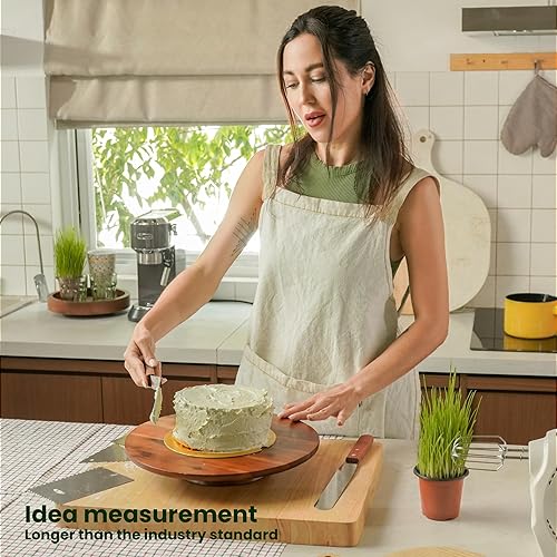 Miniatura 5 de Soporte giratorio para tartas de acacia de 13 pulgadas, soporte de pedestal de madera rústica, mesas giratorias de madera para servir alimentos