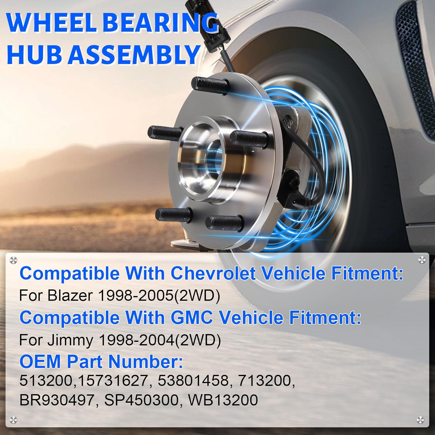 2 x 513200 Front Wheel Bearing Hub Assembly with 5 Lug ABS Compatible with Chevrolet Blazer 1998-2005,Fit for GMC Jimmy 1998-2004