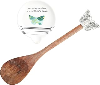 Pavilion - Mother’s Love Ceramic Spoon Rest & Spoon Set, Kitchen Utensil Holder, Butterfly Kitchen Decor, Mothers Day Gifts For Mom, Kitchen Gadgets, 2 Count