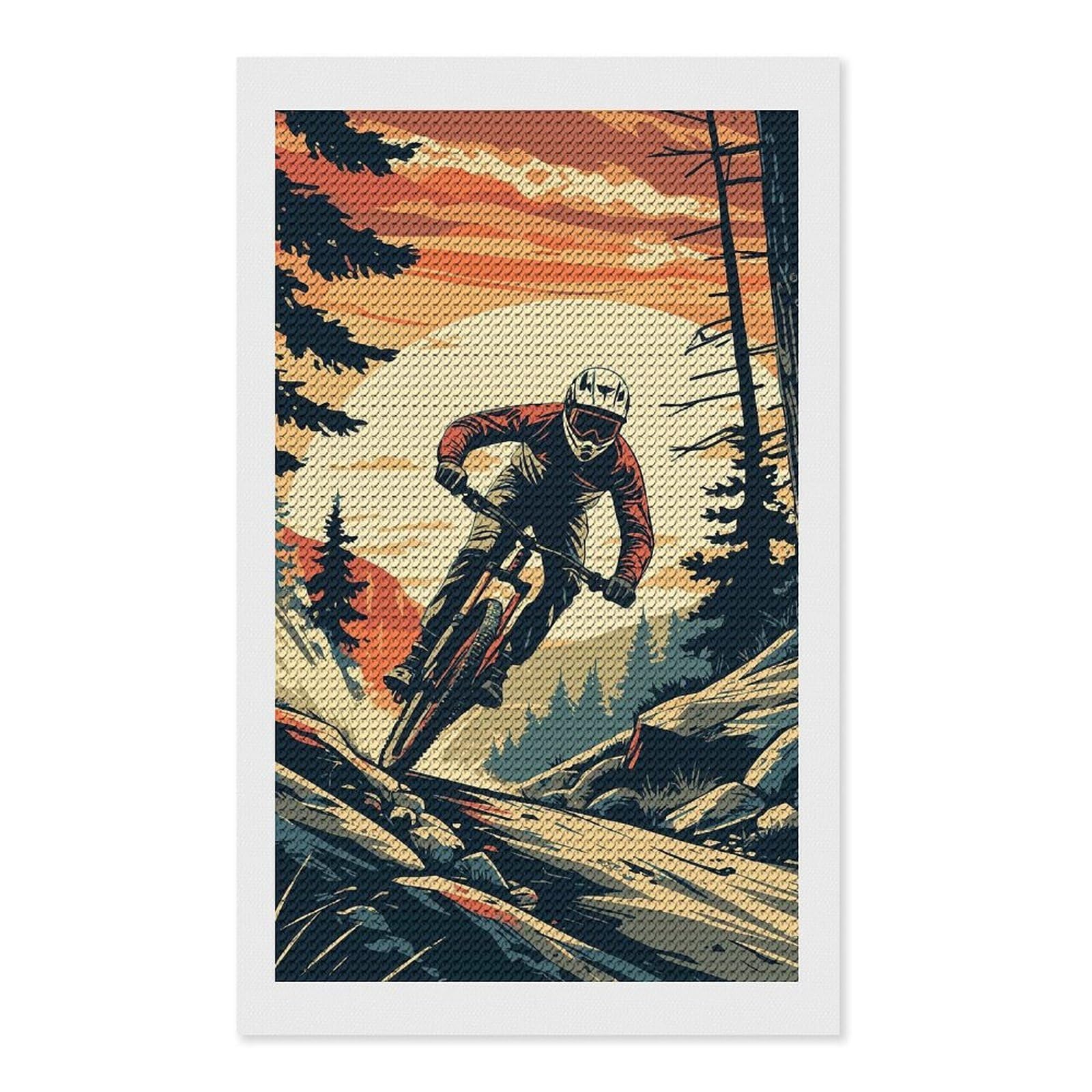 Junmoney Mountain Biker Downhill at Sunset Diamond Painting Canvas Set 12"x20", Easy to Enjoy, Adhesive Canvas, Office Decor, Holiday Gift Idea, with Tool Kit