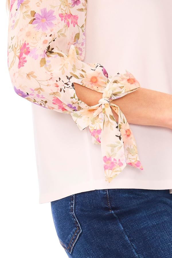 CeCe Womens Mixed Media Tie Sleeve Top, NEW Ivory, Large by CeCe - Used condition - Image 3