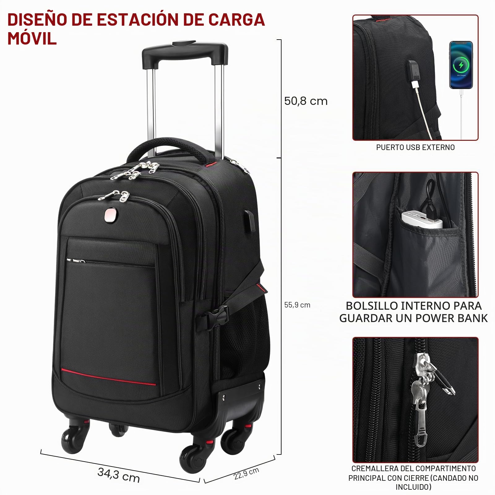 Star Cloud Serie de mochilas con ruedas SC, Negro-a, Carry on 22-Inch 45L, Mochila con ruedas de 4 ruedas
