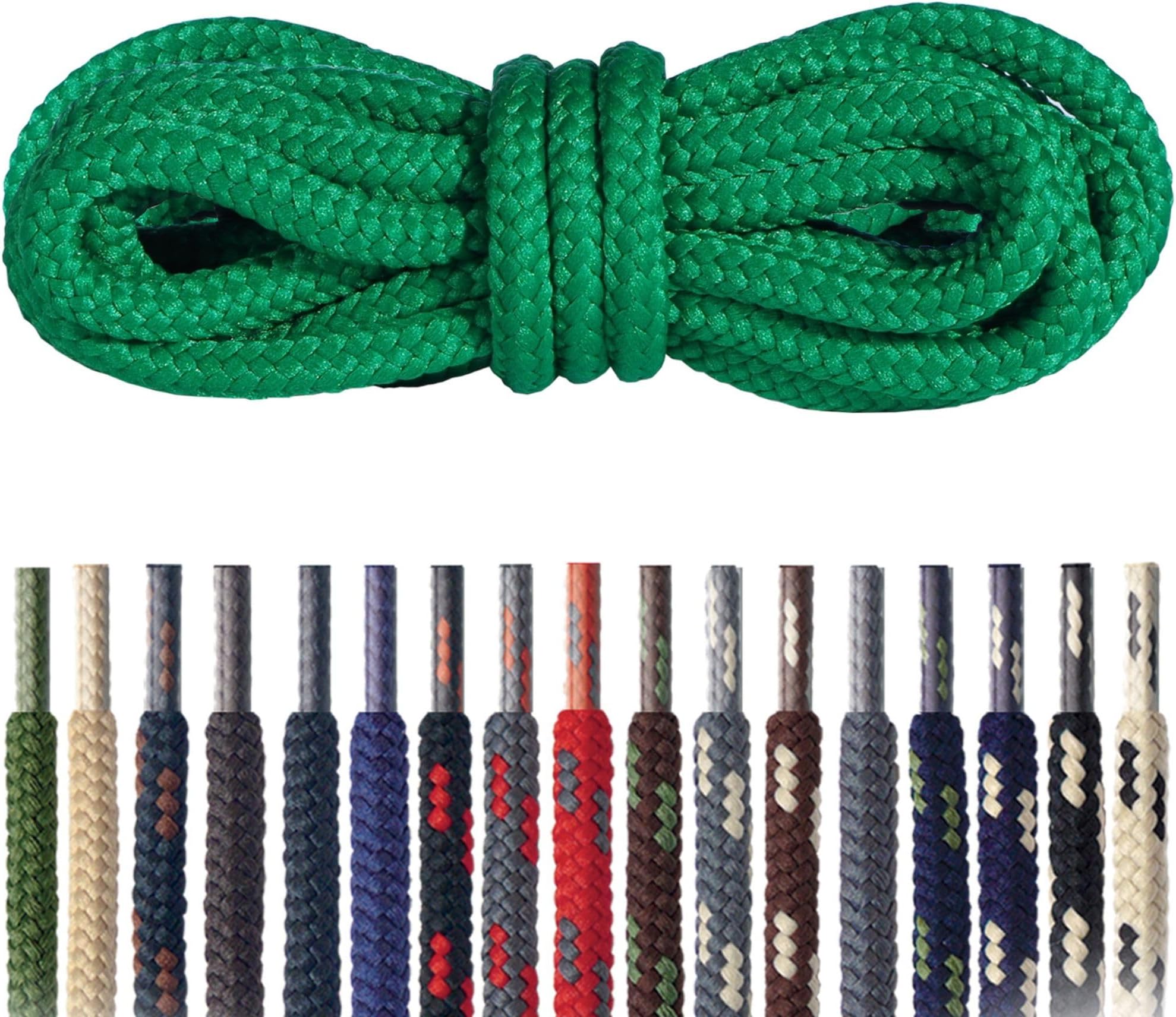 Hiking & Walking Boot Laces Heavy Duty Round Cord, Tear-Resistant Polyester, Durable - 6 Lengths, 17 Colours