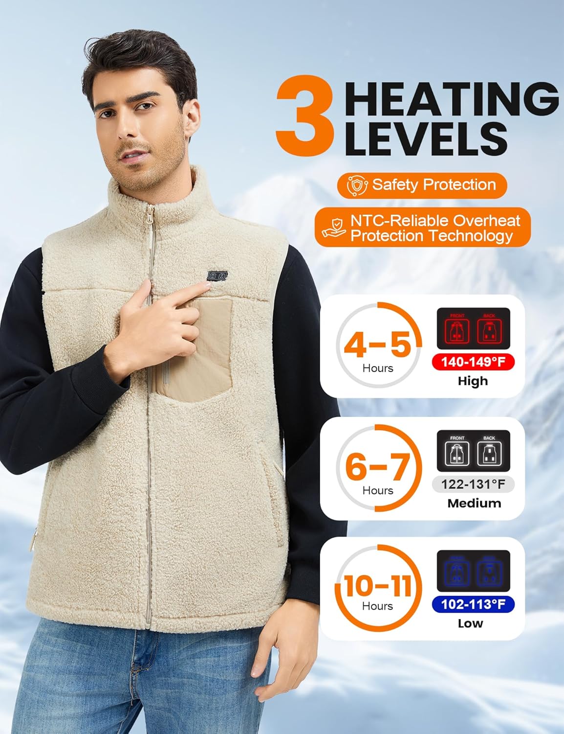 Heated Vest Men with Battery Pack 18400mAh, 7.4V Electric Fuzzy Fleece Thermal Vest, Washable Rechargeable Warm Vests - Image 4