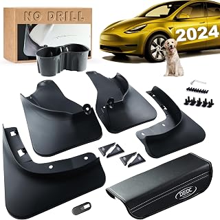 2024 Upgrade Silicone Accessories Mud Flaps [OEM-Designed] [No Drilling Required] [Include Install Tools] All-Weather Mud Splash Guards Compatible for Tesla Model Y 2024-2019,Black(11pcs)