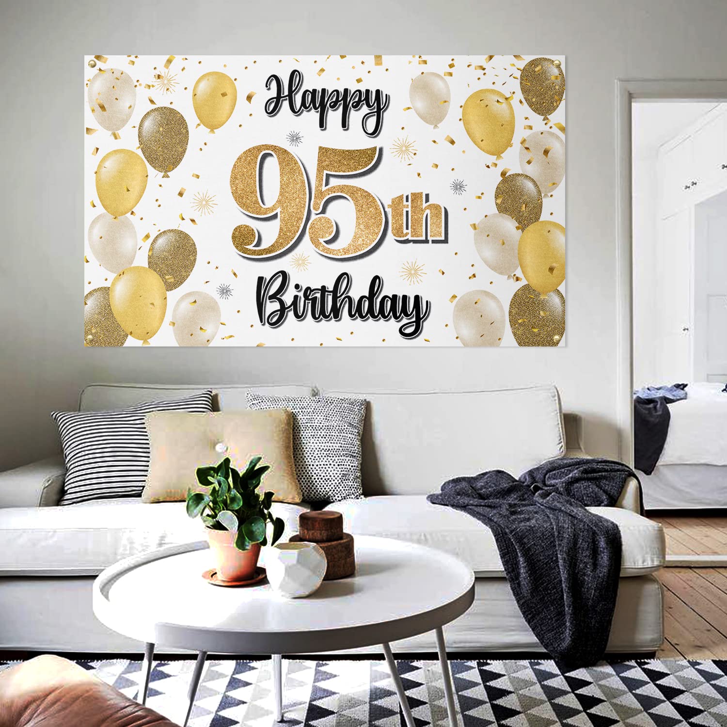 '95 Years Loved' Banner – Goldenes Glitzer-Banner Für 95. Geburtstag Oder Hochzeitstag, Zum Selberbasteln