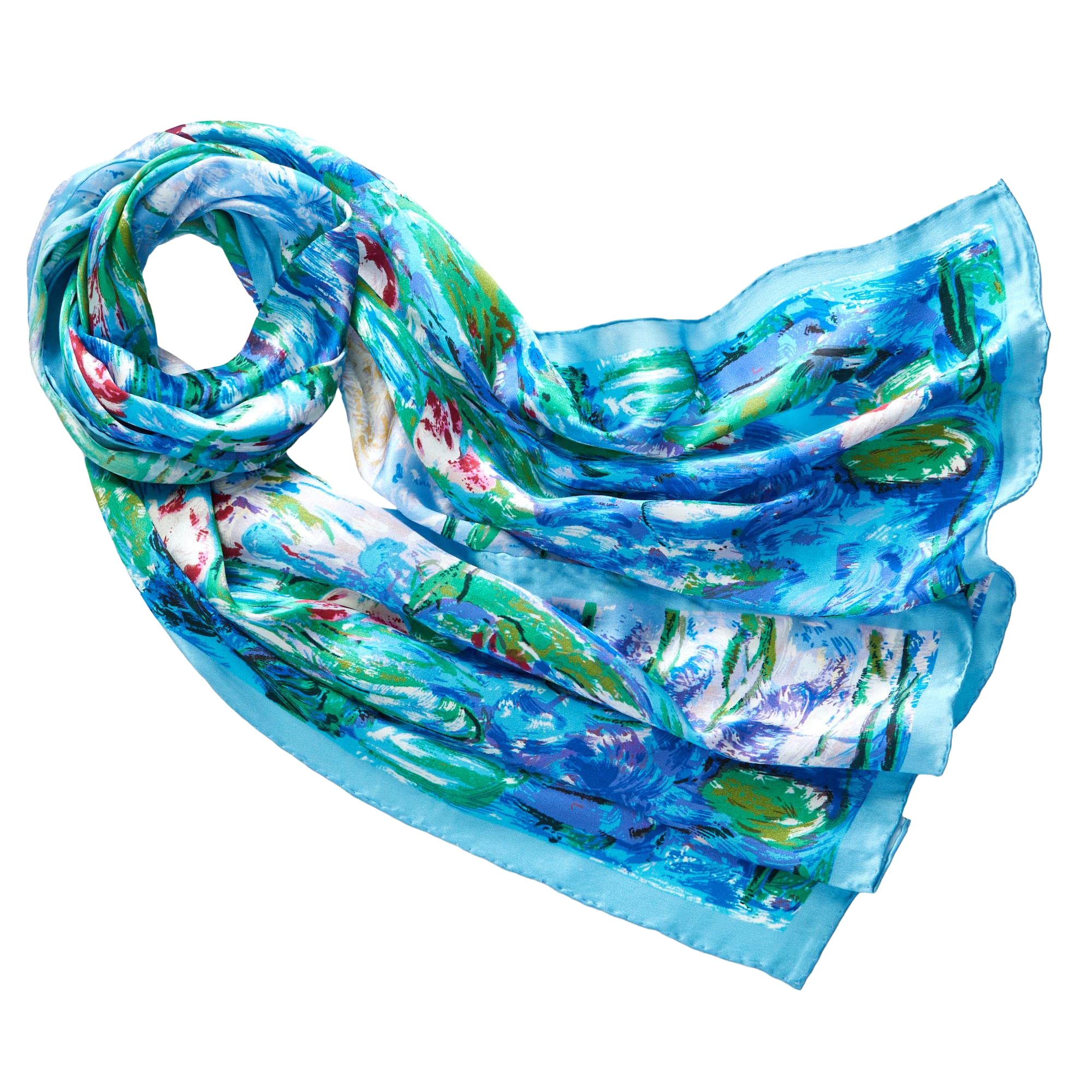 Prettystern Women's P585 - Water Lilies, Nympheas Blue Art Painting Pure Silk Long Scarf - Claude Monet - Water Lilies, Nympheas P585