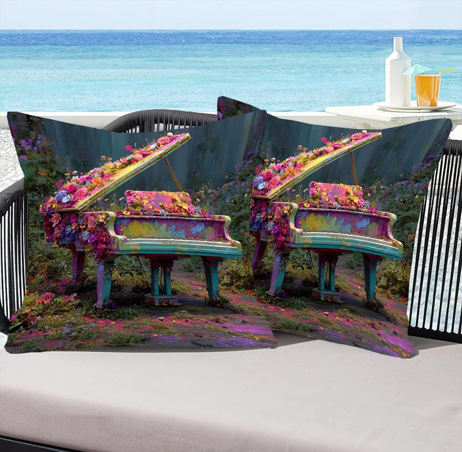 Kwiaty Zestaw 2 poszewek na poduszki Sofa Dekoracyjne Poszewki na poduszki Miękkie lniane poszewki na poduszki Luksusowy styl Sofa Sypialnia 60 x 60 cm Poszewki na poduszki na zewnątrz Fortepian 0P