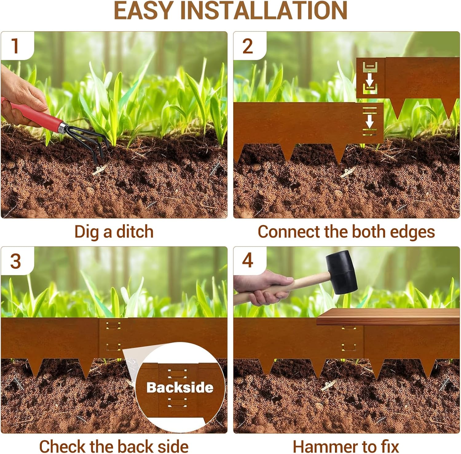Galvanized Steel Landscape Edging, Weather-Resistant Bendable Garden Border with Shark Spikes, No Dig Lawn Edging for Garden, Flower Bed, Yard Pathway Divider