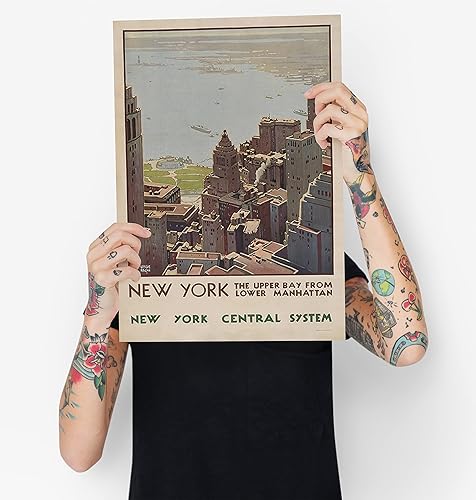 Miniatura 5 de VMXWLL Póster vintage de Nueva York de los años 20, The Upper Bay desde el Bajo Manhattan, póster de lienzo vintage del sistema central de Nueva