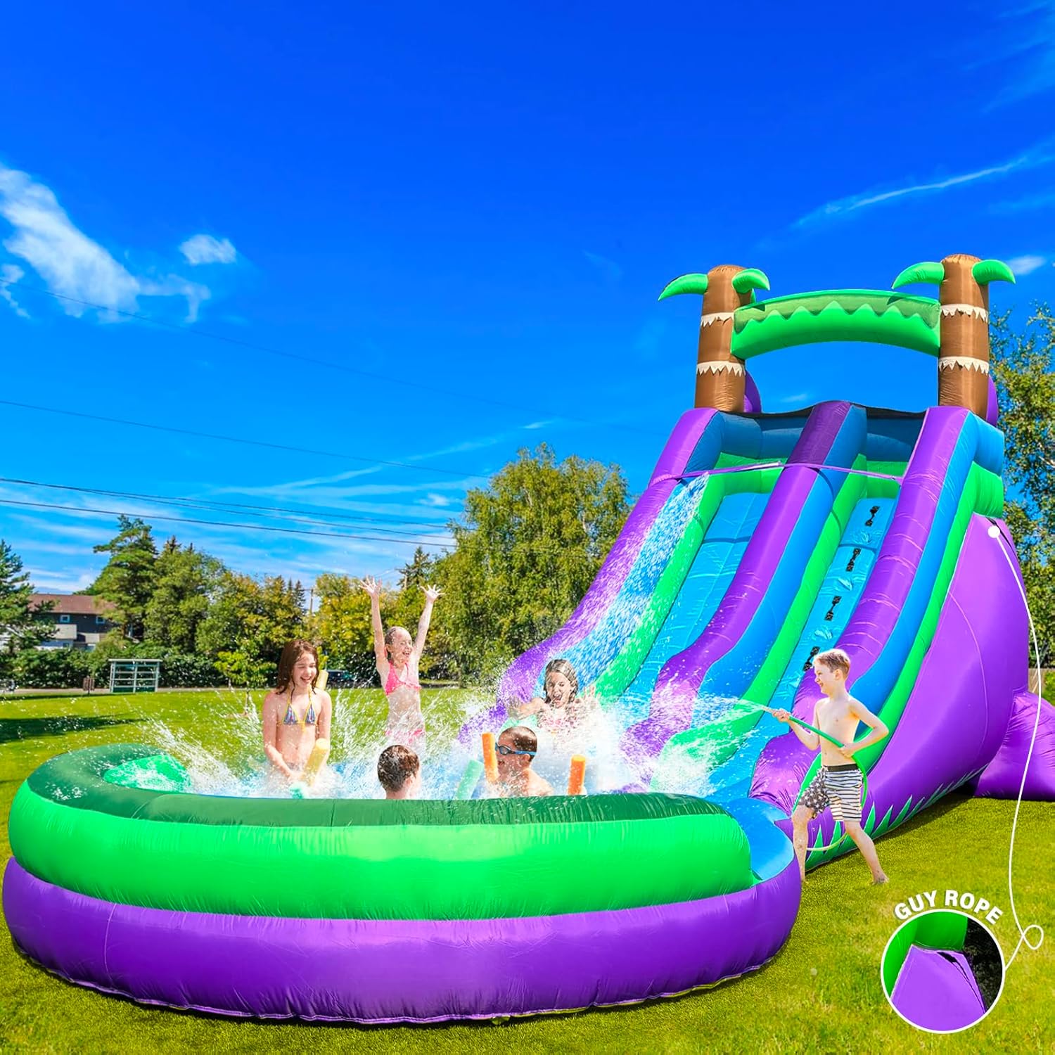 Large Inflatable Water Slide (22.5FT) - 750W Blower & 2 Anchor Straps, Durable Oxford/PVC, Perfect for Kids’ Backyard Outdoor Play