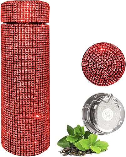 Miniatura 1 de Bling Crytal Botella de agua aislada de 17 onzas con colador, botella térmica de acero inoxidable, doble pared aislada al vacío, botella de vacío de