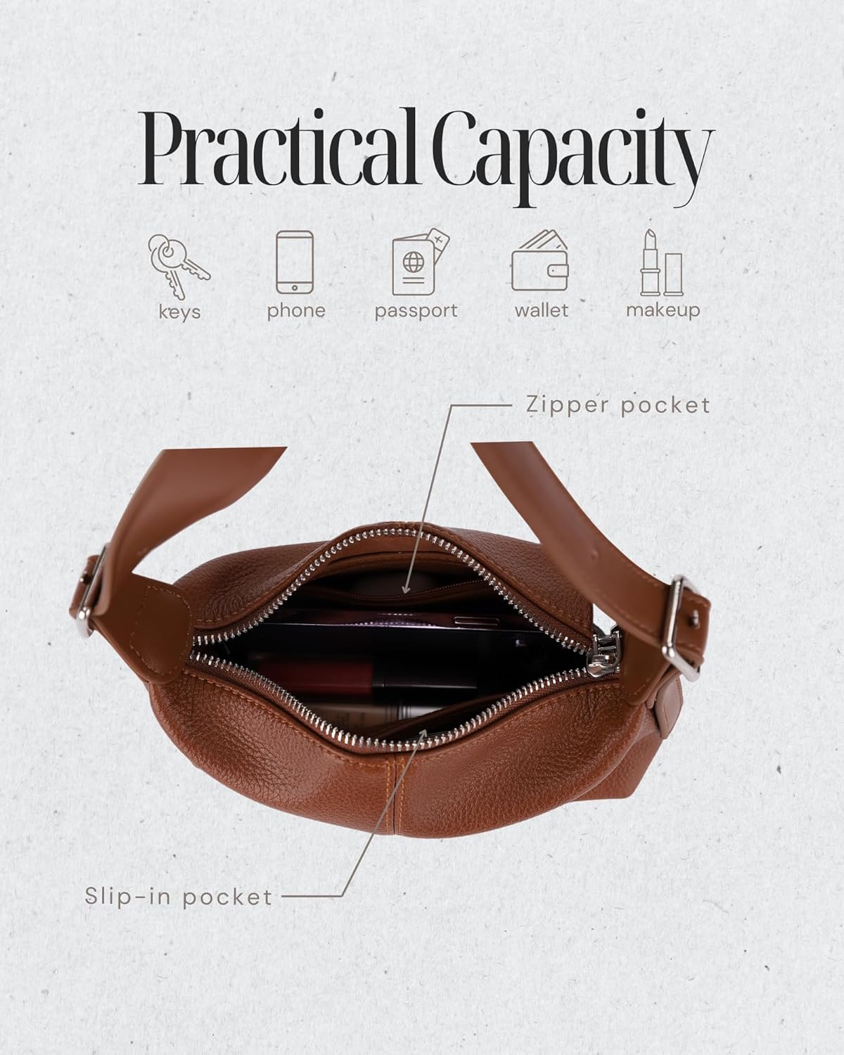 Premium Vegan Leather Small Crossbody Purse for Women Trendy Hobo Bags with Dual Adjustable Strap and Keychain Bag Charm