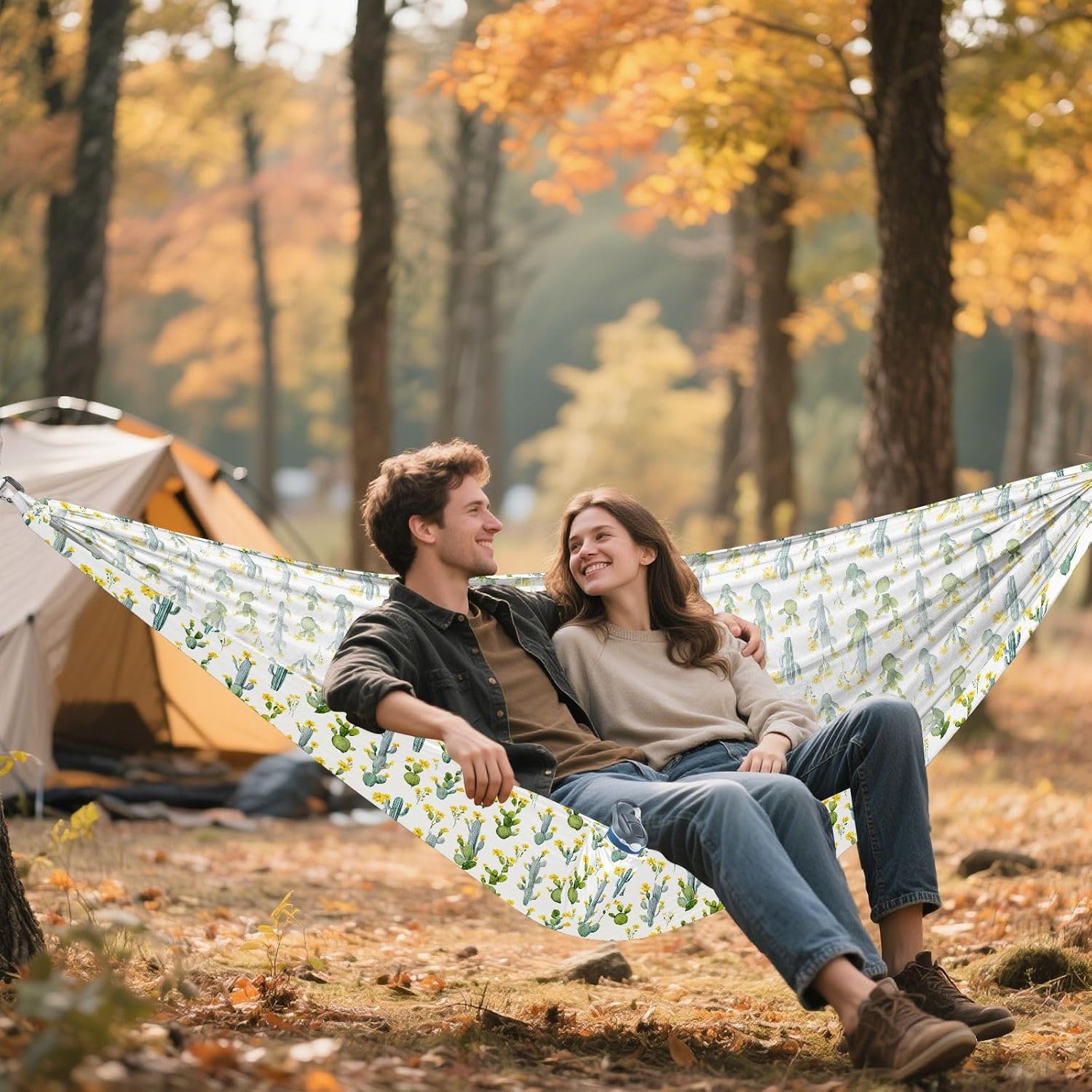 ALAZA Watercolor Cactus Cacti Camping Hammocks Single or 2 Person 500 lbs Portable Parachute Travel Hammock w/Tree Straps for Hiking Backpacking Indoor Outdoor