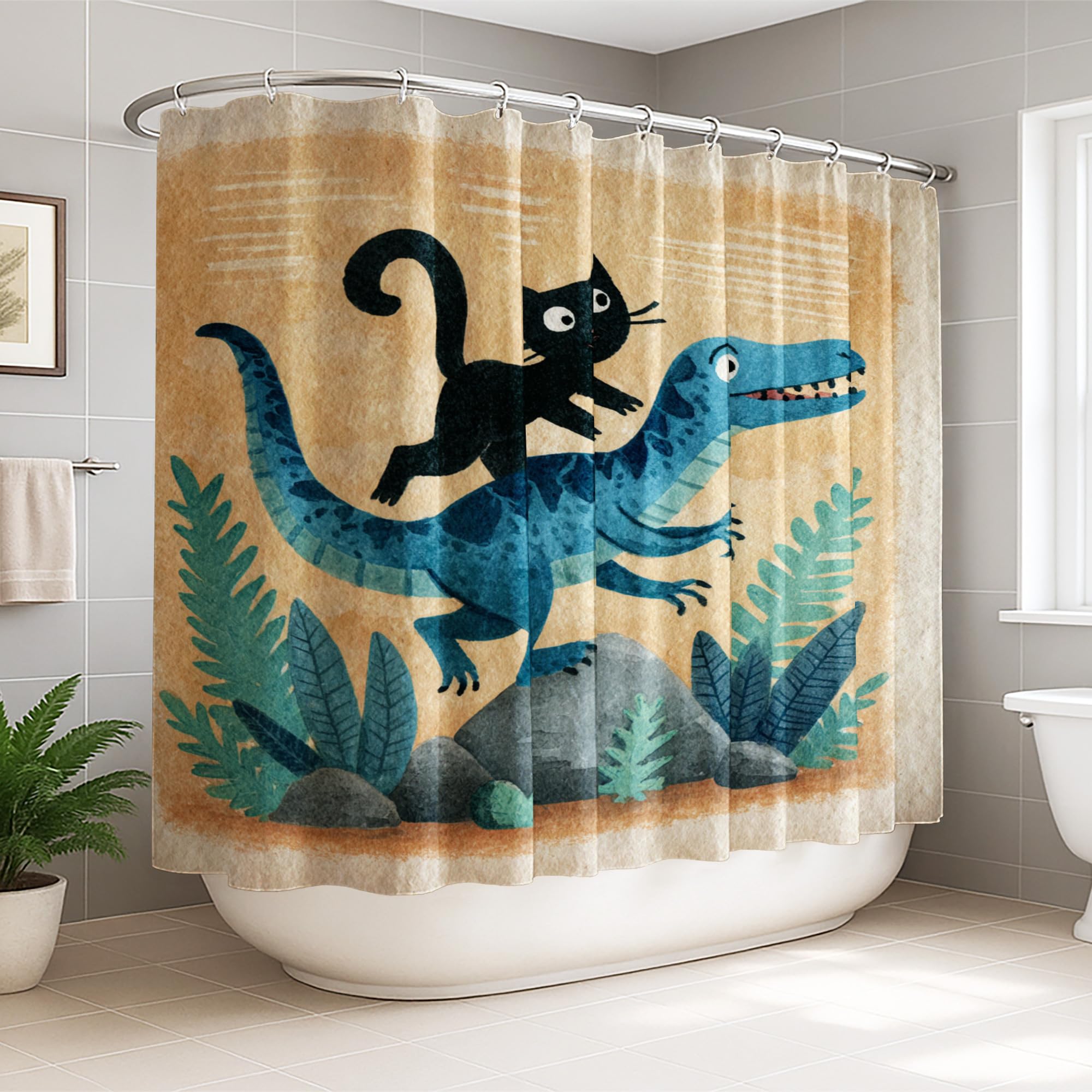 Rideau de douche dinosaure bleu 274x183 cm pour sublimer la chambre d'amis