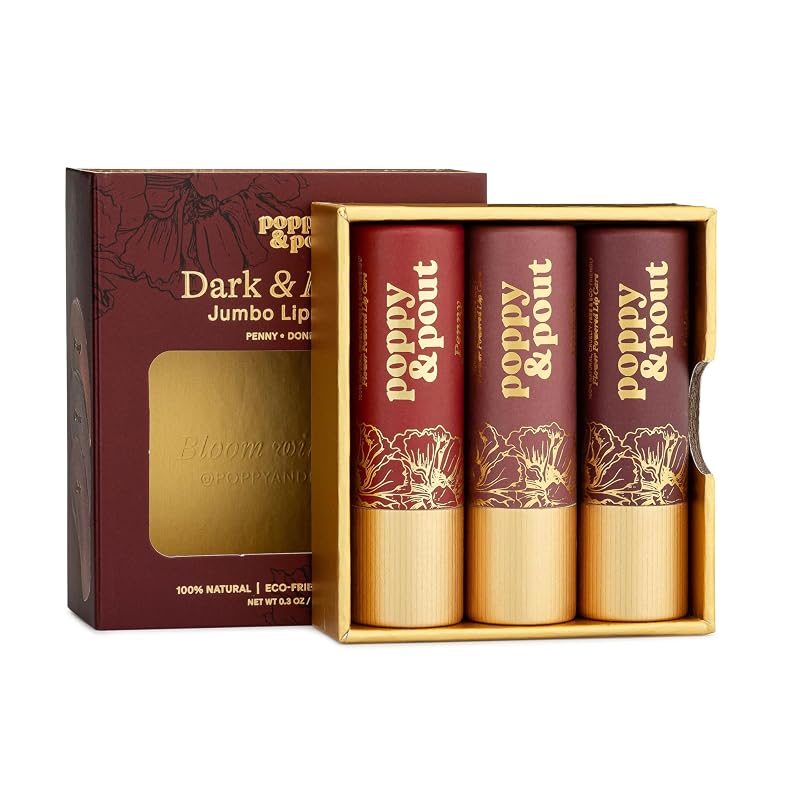 Poppy & Pout Trío de bálsamos labiais tonalizantes Dark & Dreamy com 3 unidades