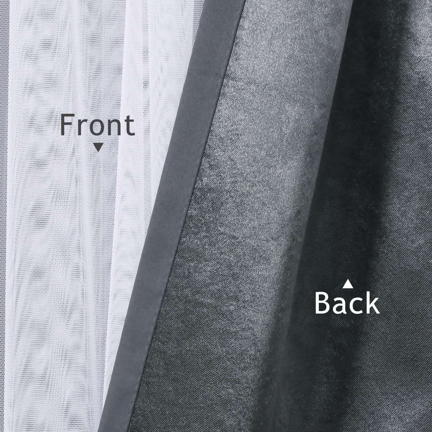 BONZER Blackout Curtains with Sheer Overlay, Mix and Match Double Layer Thermal Insulated Window Panels for Living Room Girls Bedroom, 2 Drapes with Tiebacks Grommet Top, Grey, 38x84 Inch