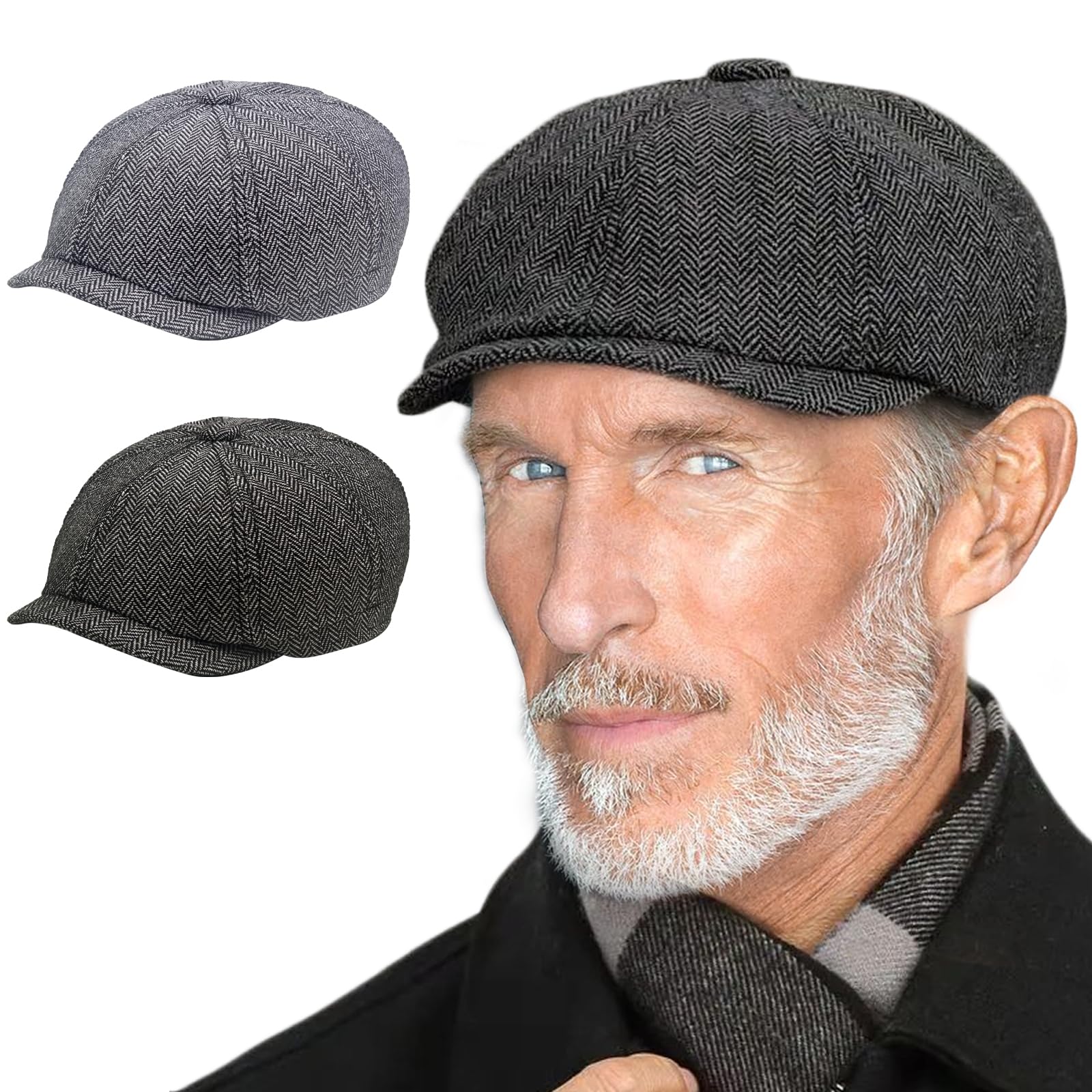 Charmylo Berretto da Uomo Coppola Vintage in Tweed Scozzese, Newsboy Flat cap Primavera Autunno Inverno
