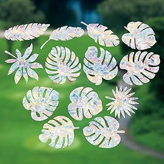 ORIGACH 13 Pcs Large Tropical Leaves Rainbow Window Clings Glass Decals Non-Adhesive Prism Vinyl Suncatcher Stickers for Bird Strike Prevention