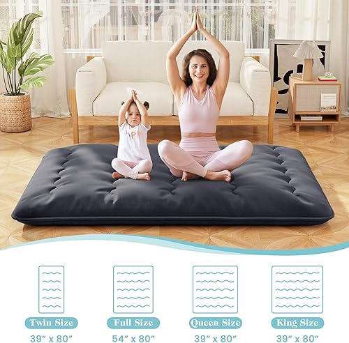 Miniatura 3 de Byroce - Colchón de futón, catre de dormir enrollable con funda lavable, almohadilla de algodón portátil con bolsa para campamento, tapete de tatami