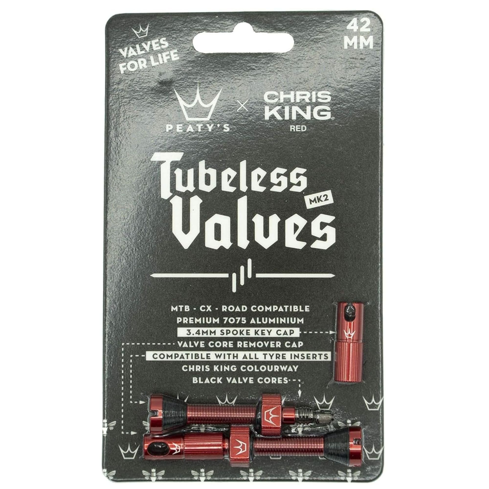 Peaty's X Chris King MK2 Tubeless Ventil Presta - Integrierter Speichenschlüssel & Ventilkernentfernungskappen, Mountainbike, Rennrad Fahrrad Reifen, Kompatibel einfügen, 7075 Aluminium