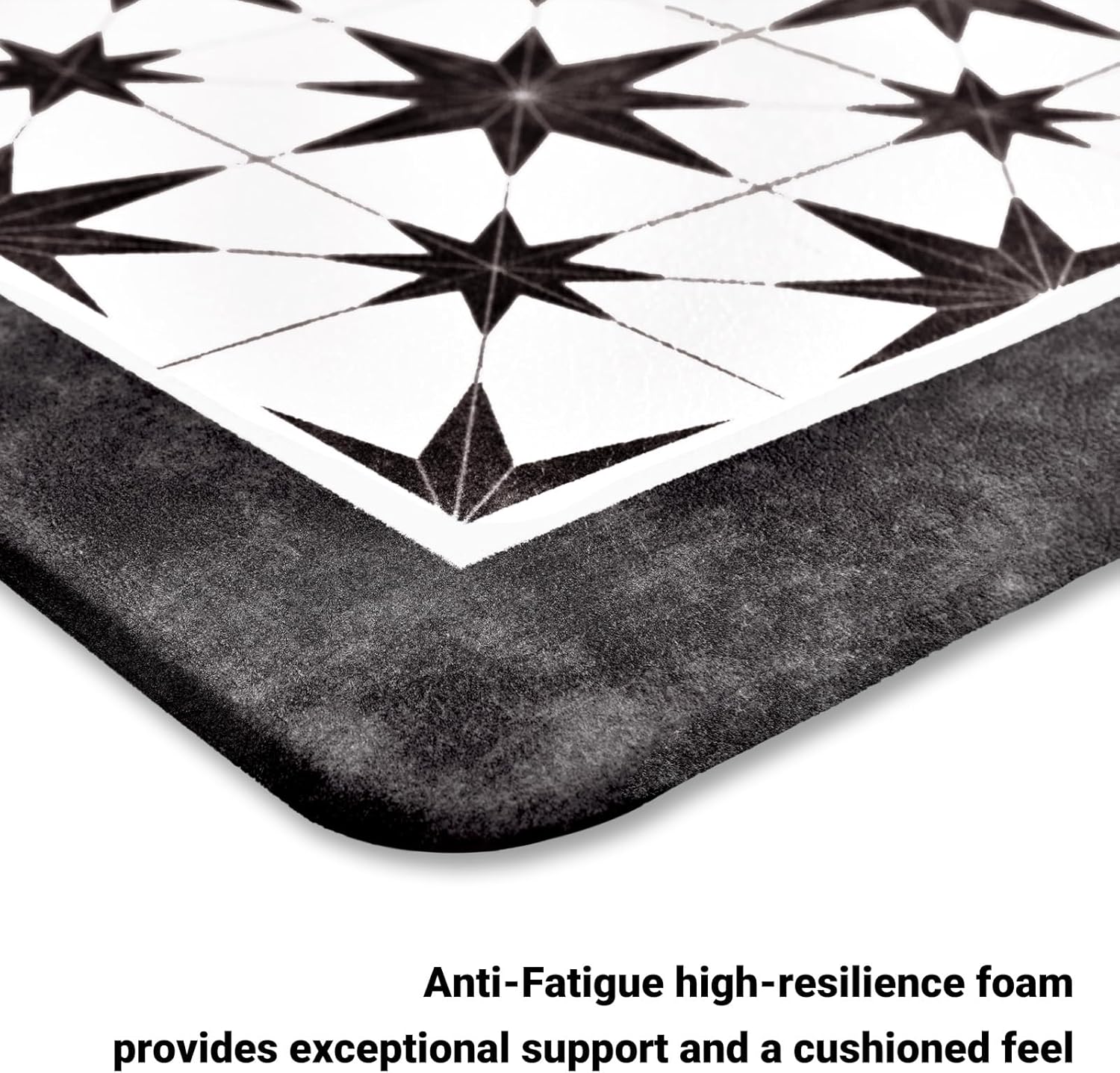 Black Kitchen Rugs Set of 2, Anti Fatigue Mats for Kitchen Floor, Waterproof Cushioned Rug, Non Slip Memory Foam Standing Mat for Sink, Stove, Laundry, Star Tile, 17.3"x27.6"+17.3"x47.2"