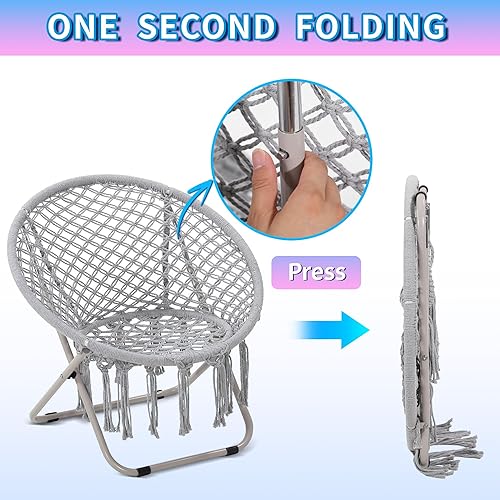 Miniatura 10 de Silla Moon Saucer, silla bohemia para sala de estar, bonita silla plegable bohemia redonda para dormitorio, ideal para adultos y adolescentes, color