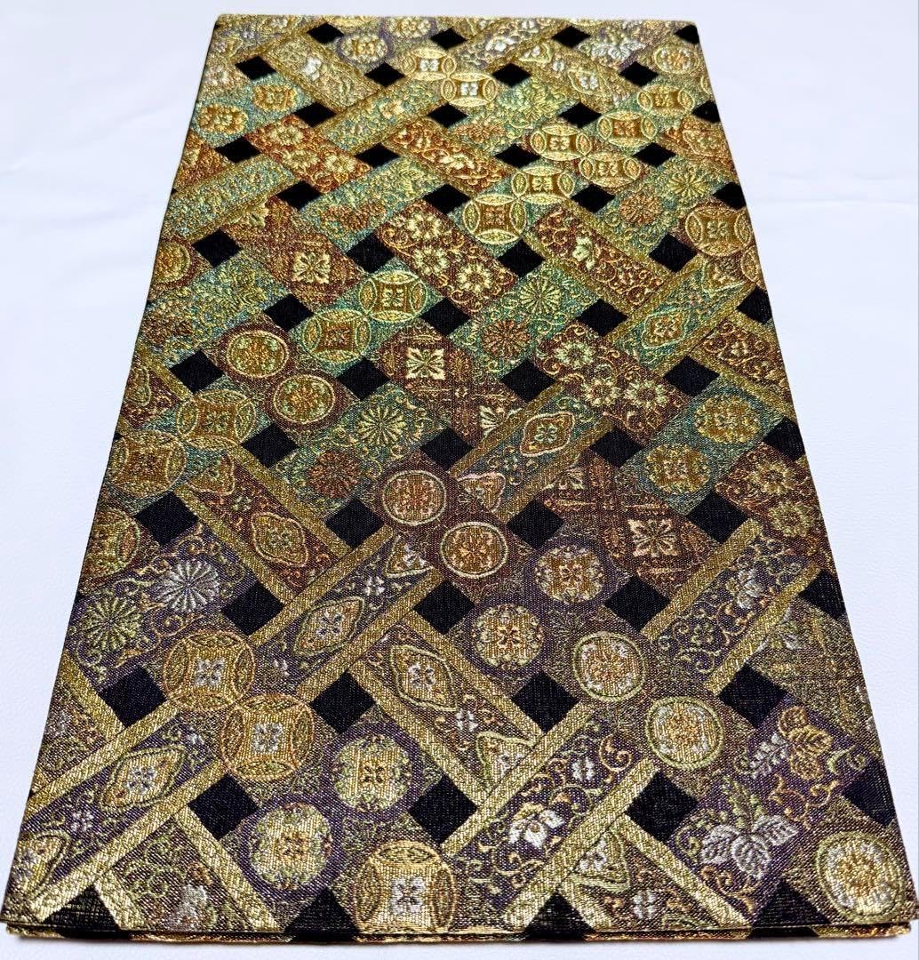 高級 袋帯 正絹 六通柄 ゴールド フォーマル 訪問着 留袖 色無地 約36