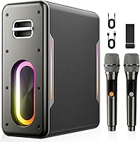 Zeelink Portable Karaoke Machine: 60W Bluetooth Speaker w/ 2 Wireless Mics, LED Lights, 6-8Hr Battery, TWS PA System for Adults & Kids Parties