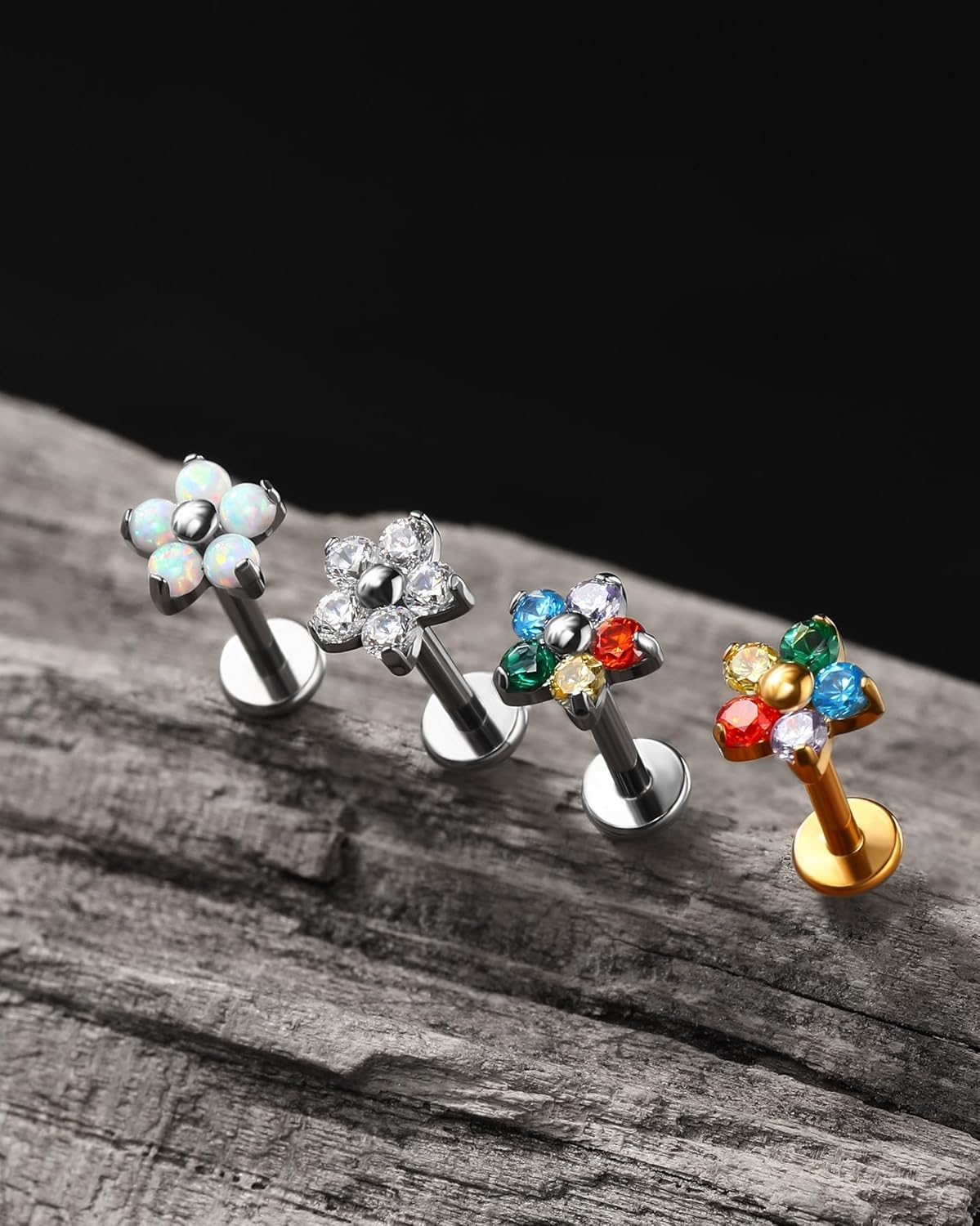 Jewseen G23 Titanium Cartilage Earring Studs 16G Forward Helix Earrings Opal Flat Back Nose Stud CZ Opal Lip Piercing Threadless Push in Medusa Piercing Jewelry - Image 4