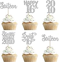 Vista 128 de 30 piezas de decoraciones para pastel de cumpleaños número 10, decoraciones de cupcakes negras con brillo, 10 feliz cumple, directo desde 2016, 10