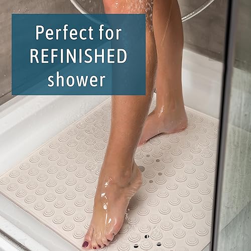 Miniatura 4 de Tapete de ducha sin ventosa, tapete de ducha para uso en superficies recién acabadas, tapete de ducha de vinilo de 24 x 24 pulgadas, lavable a