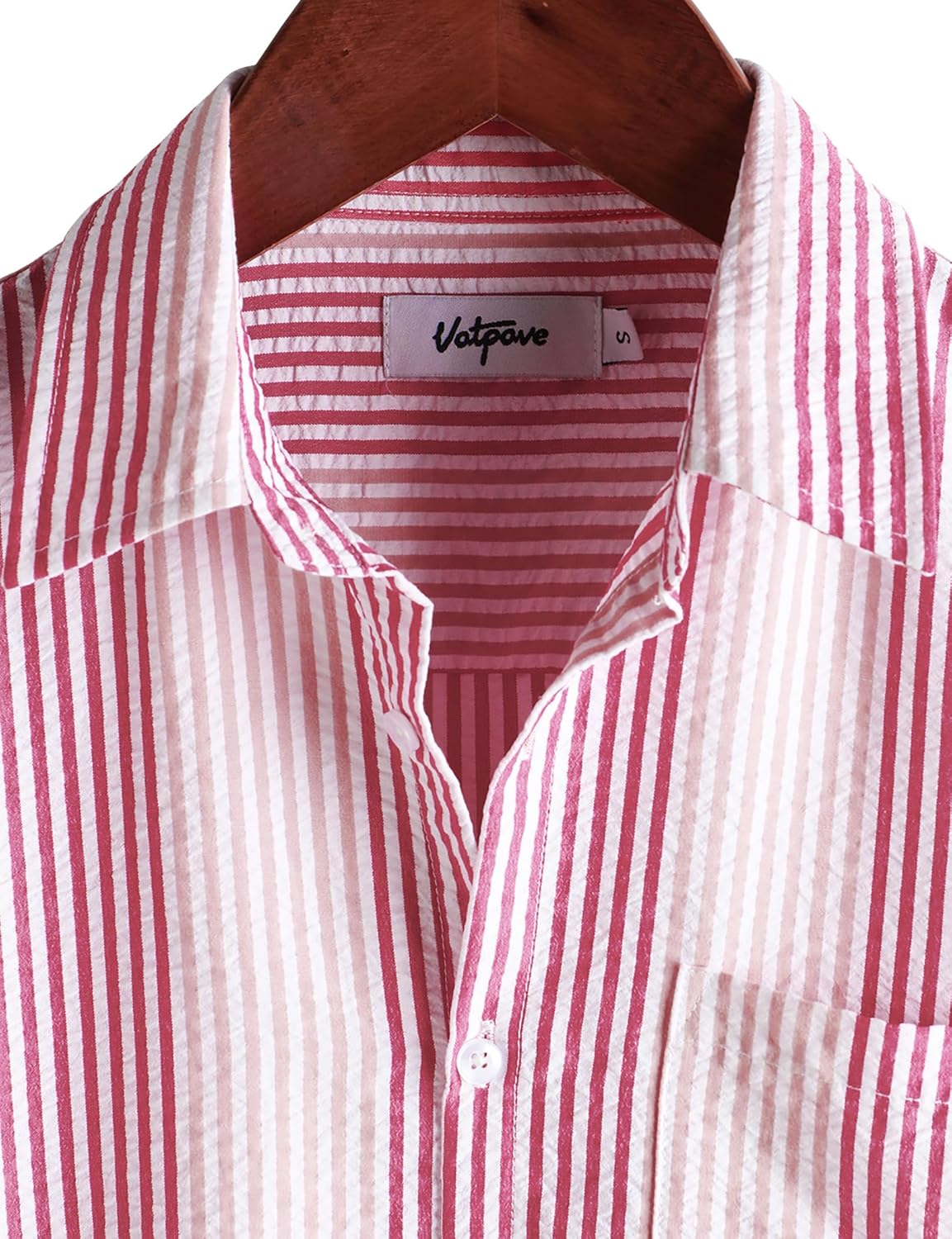 VATPAVE Mens Casual Striped Shirts Short Sleeve Button Down Summer Shirts Regular Fit Beach Shirts with Pocket - Image 4