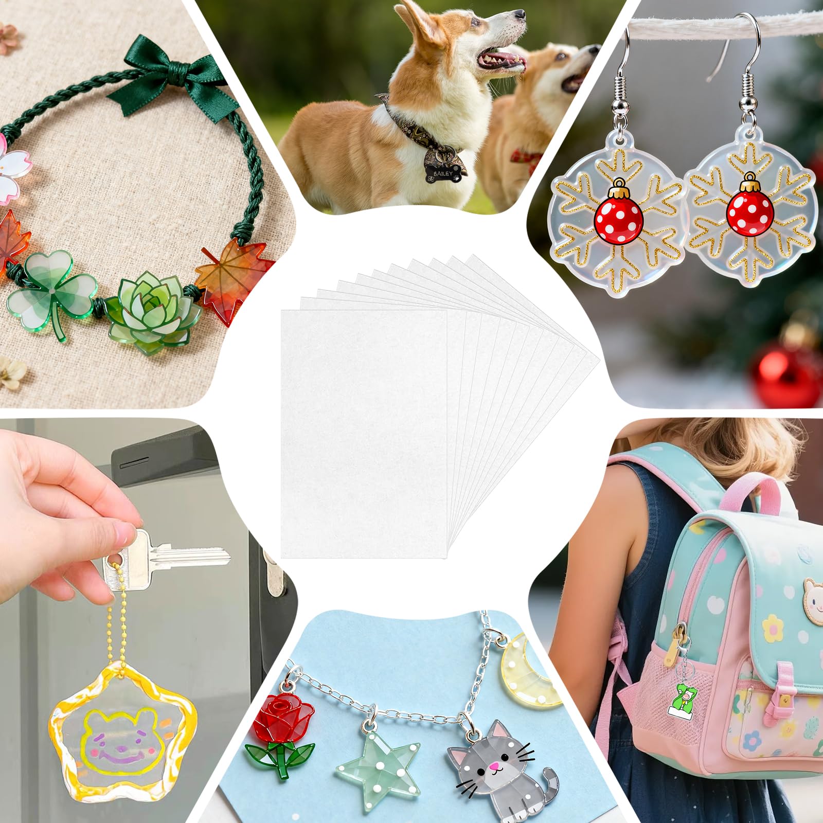 QKJEM Folia termokurczliwa 25 sztuk, matowa, przezroczysta, folia termokurczliwa A4, shrinky dink paper Shrink Plastic, odpowiednia dla dzieci, uczniów, prac ręcznych DIY, plakietek, zawieszek do