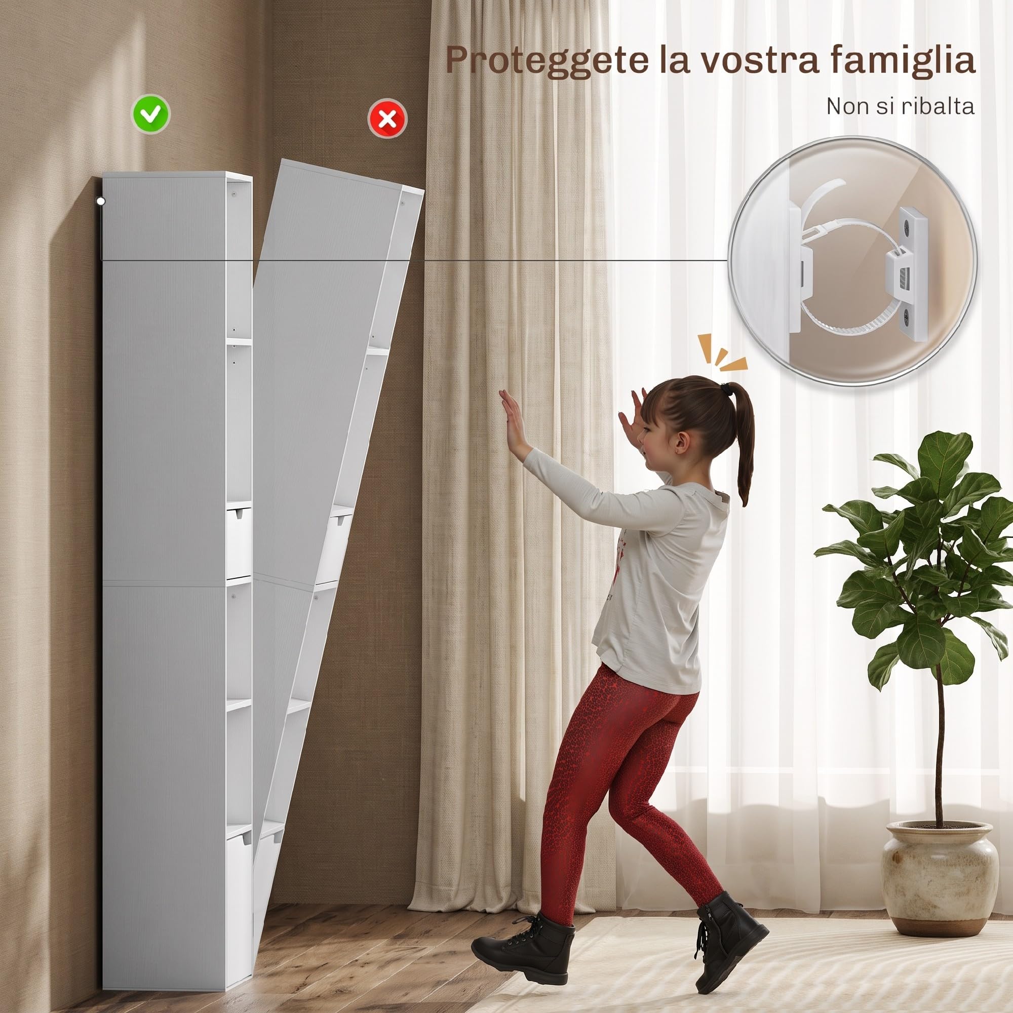 HOMCOM Libreria Scaffale a 6 Livelli con Armadietto 30x24x158 cm Bianco | Libreria Verticale Salvaspazio, Ripiano Regolabile, Cassetto, Soggiorno, Camera da Letto, Ufficio, Studio