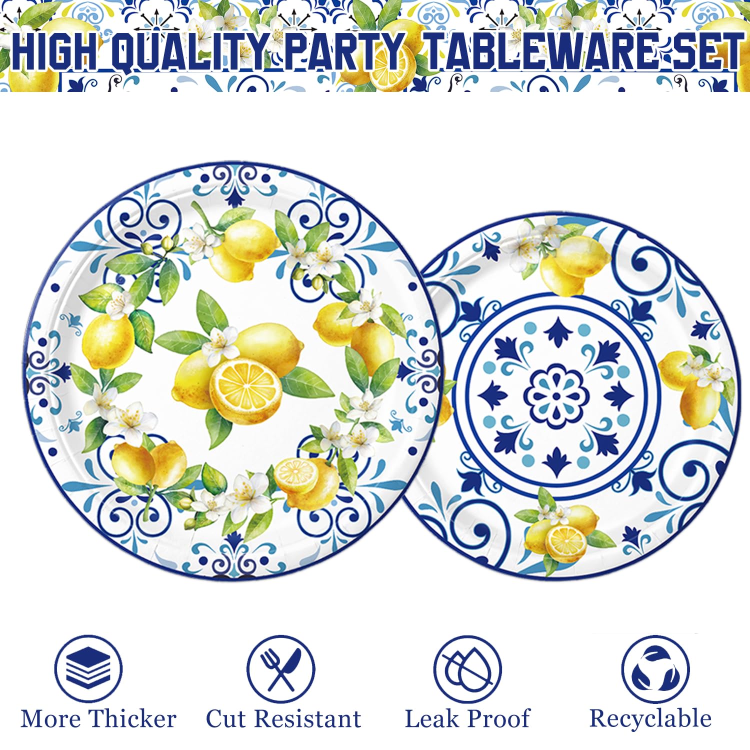 Kit Décoration Fête Anniversaire Thème Citron Capri - Pour 20 Personnes (assiettes, Gobelets, Serviettes, Ballons, Nappe...)