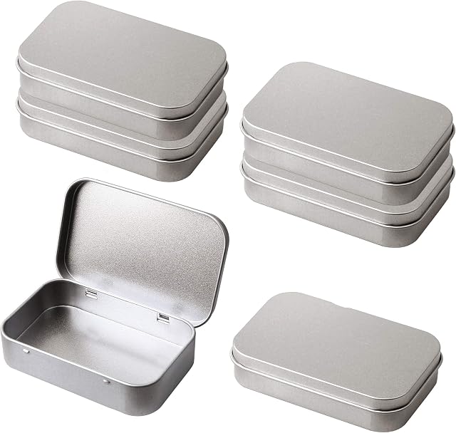 nuoshen 6 Pieces Tins Container, 3.75 x 2.45 x 0.8 Inch Metal Rectangular Empty Hinged Tins Box Mini Portable Box Containers for Home Organizer