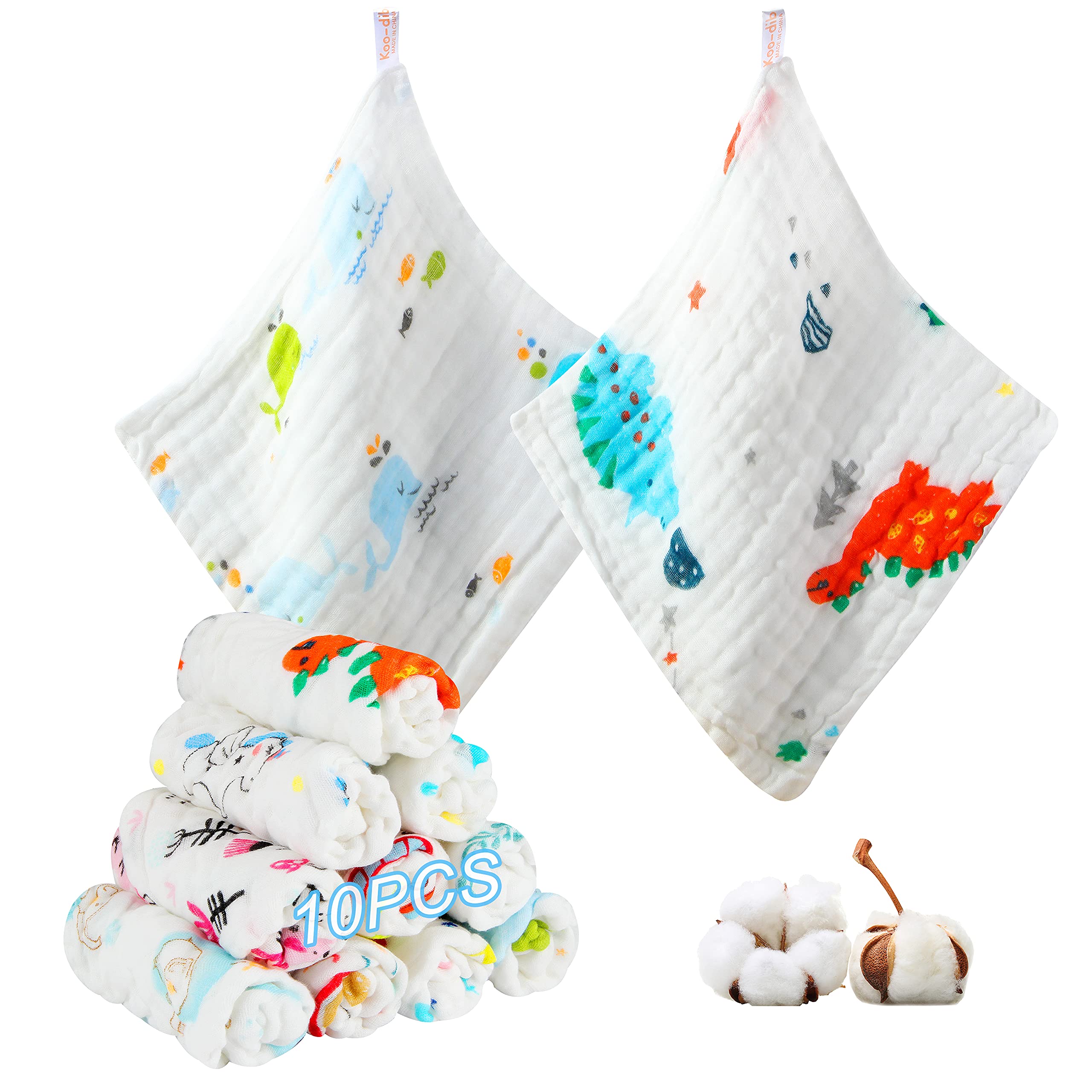Koo-dib Baby Waschlappen SpucktüCher Baby Musselin Tuch HandtüCher Weiche MulltüCher SabberläTzchen Neugeborene 6-Schichten GesichtstüCher SaugfäHig Junge MäDchen 10 StüCk 25x25 cm