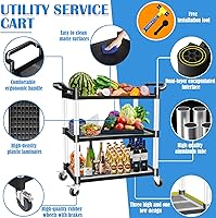 Vista 2 de AQNIEGEP Carros utilitarios con ruedas, carrito rodante resistente de 510 libras con ruedas bloqueables, carrito de restaurante/cocina/servicio