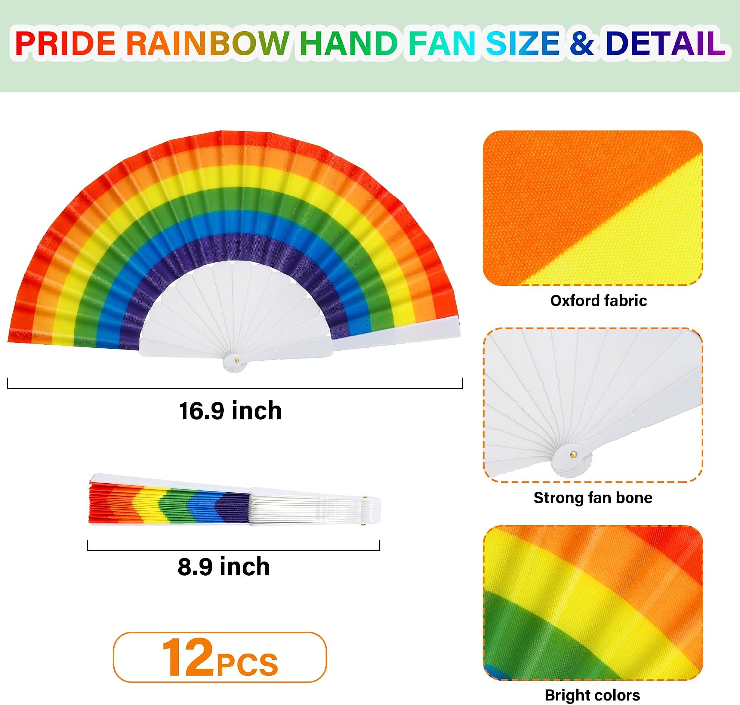 12 Pride Flags & 12 Fan, Small Gay Pride Flags Hand Fans, Mini LGBTQ Flags image 3