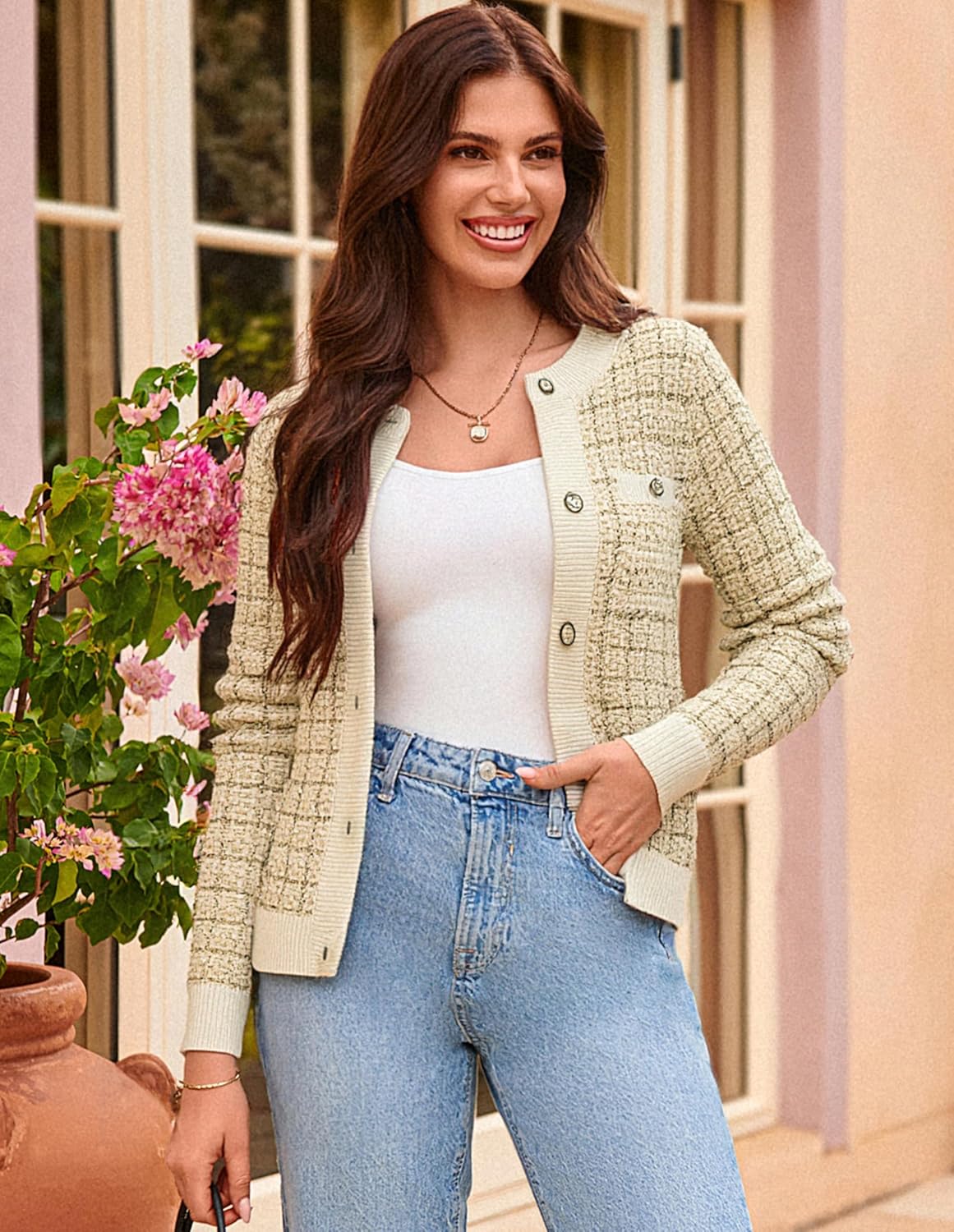 GRACE KARIN Womens Open Front Button Down Long Sleeve Texture Knit Cardigan Sweaters with Pockets - Image 5